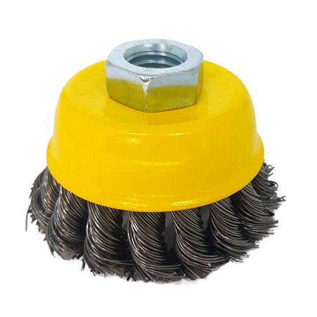 Escova de Aço Trançado Eixo M14 2,5" 64 mm Fertak