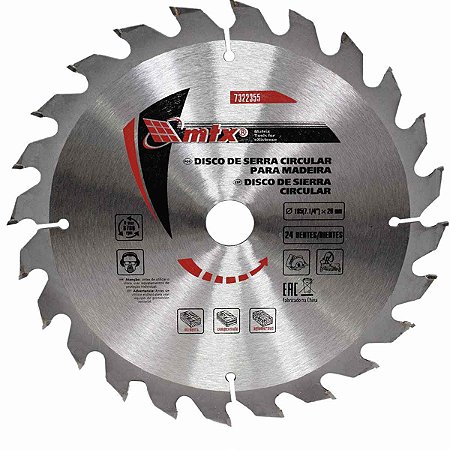 Disco de Serra Circular para Madeira 24 Dentes 7" 14 x 20 cm MTX