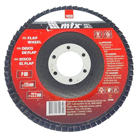 Disco de Desbaste Tipo Flap Grão 80 115 X 22 mm MTX