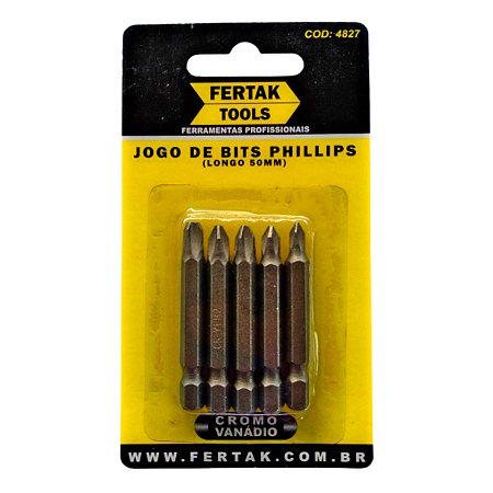 Jogo de Bits Phillips Cromo Vanádio 50mm com 5 Peças Fertak