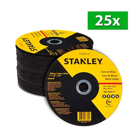 Kit 25 Discos Abrasivos p/ Corte Inox 4 1/2" x 1.0 x 7/8 Stanley