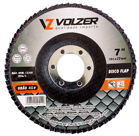 Disco Flap 7" 180 x 22 mm Grão 40 Volzer