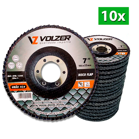 Kit Discos Flap 7" 180 x 22 mm Grão 40 Volzer