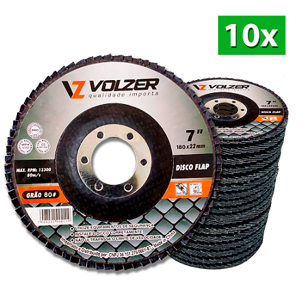 Kit Discos Flap 7" 180 x 22 mm Grão 80 Volzer