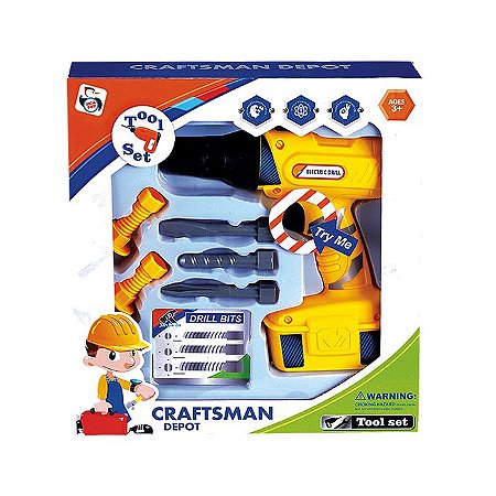 Kit Parafusadeira / Furadeira de Brinquedo a Pilha