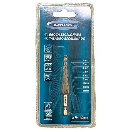 Broca Escalonada Para Metal de 4 a 12 mm de Aço HSS Gross