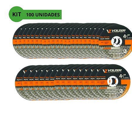 Kit 100 Discos de Corte Aço Inox 115X1X22.2 mm  -  Volzer