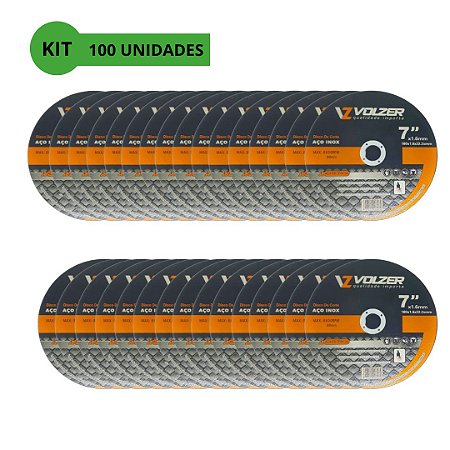 Kit 100 Discos Corte de Aço Inox 7 x 1.6mm x 7/8″ da Volzer