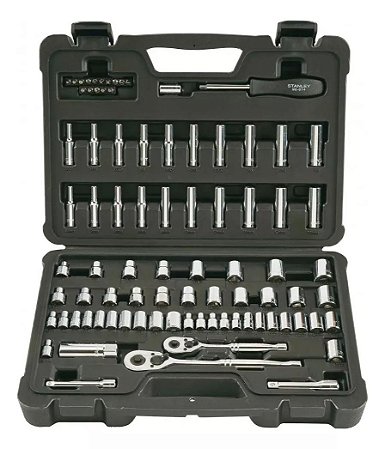 Jogo Soquetes E Bits Encaixe 1/4 E 3/8 85 Peças Stanley