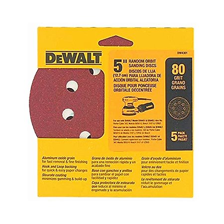 Discos Lixa 5  Grão 80 Grosso 8 Furos Dw4301  5 Peças Dewalt