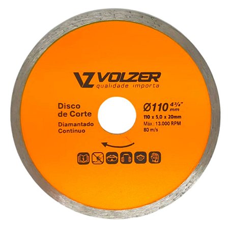 Disco de Corte Diamantado Contínuo 110mm x 5m x 20m - Volzer