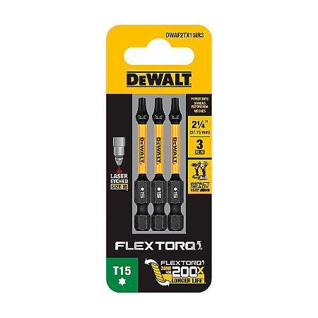 Kit com 3 Bits Torx T15 x 50mm Flextorq Dewalt DWAF2TX15IR3