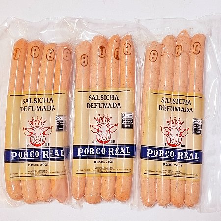 PORCO REAL - Kit 3 Pcts de Salsicha Defumada com quatro unids cada