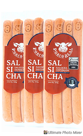 PORCO REAL - Kit 3 Pcts de Salsicha Defumada com quatro unids cada