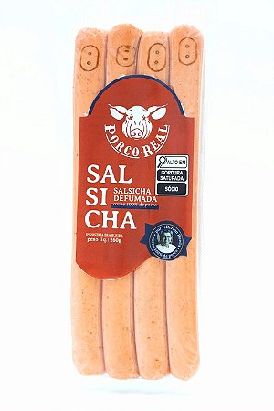PORCO REAL - Salsicha Defumada com quatro unids - Peso variável entre 275 e 300g
