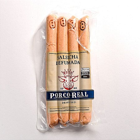 PORCO REAL - Salsicha Defumada com quatro unids - Peso variável entre 275 e 300g