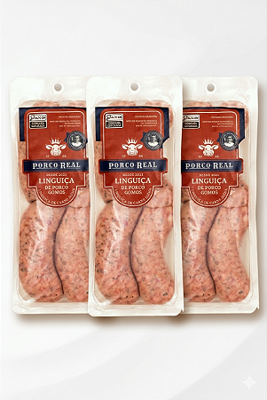 PORCO REAL - SUPER PROMO - Próximo ao Vencimento (30/07) - Kit 3 Pacotes de Linguiças Gomos - 400g cada