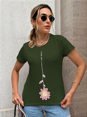T-SHIRT FLOR I LOVE DTF VERDE MILITAR