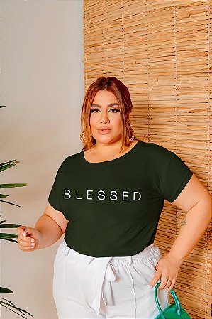 T-SHIRT PLUS SIZE BLESSED DTF VERDE MILITAR