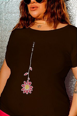 T-SHIRT PLUS SIZE FLOR I LOVE DTF CHOCOLATE