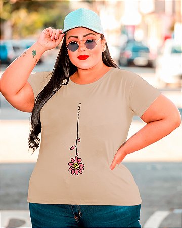 T-SHIRT PLUS SIZE FLOR I LOVE DTF BEGE