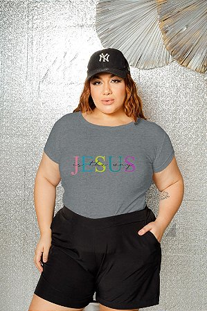 T-SHIRT PLUS SIZE JESUS IS DTF CINZA