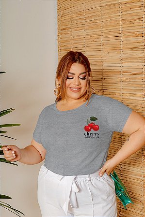 T-SHIRT PLUS SIZE CHERRY AUTHENTIC DTF CINZA