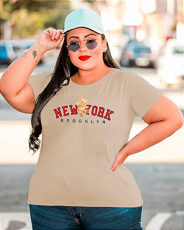 T-SHIRT PLUS SIZE URSO NEW YORK DTF BEGE XG