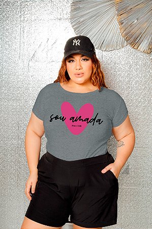 T-SHIRT PLUS SIZE SOU AMADA JO 3:16 DTF CINZA XG