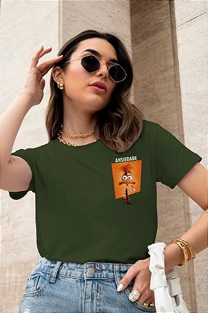 T-SHIRT ANSIEDADE DIVERTIDAMENTE DTF VERDE MILITAR
