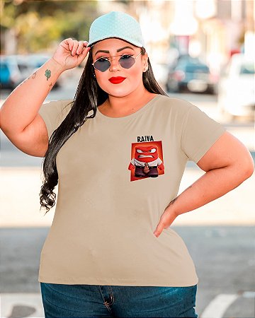 T-SHIRT PLUS SIZE RAIVA DIVERTIDAMENTE DTF BEGE XG
