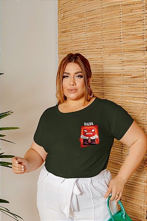 T-SHIRT PLUS SIZE RAIVA DIVERTIDAMENTE DTF VERDE MILITAR XG