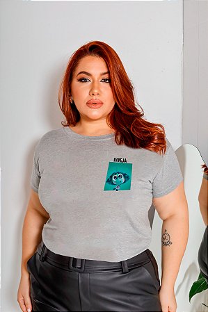 T-SHIRT PLUS SIZE INVEJA DIVERTIDAMENTE DTF CINZA XG