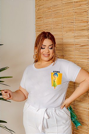 T-SHIRT PLUS SIZE ALEGRIA DIVERTIDAMENTE DTF BRANCO XG