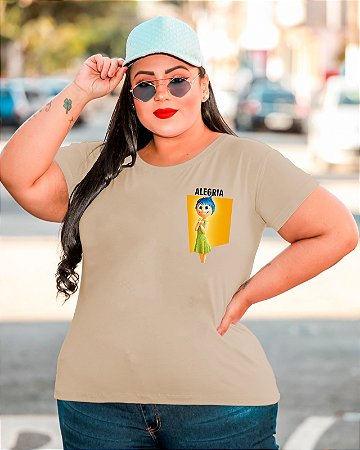 T-SHIRT PLUS SIZE ALEGRIA DIVERTIDAMENTE DTF BEGE XG