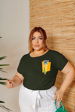 T-SHIRT PLUS SIZE ALEGRIA DIVERTIDAMENTE DTF VERDE MILITAR XG