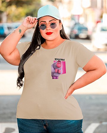 T-SHIRT PLUS SIZE VERGONHA DIVERTIDAMENTE DTF BEGE XG