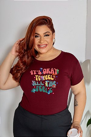 T-SHIRT PLUS SIZE IT'S OKAY DIVERTIDAMENTE DTF MARSALA XG