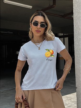 T-SHIRT LARANJA DTF BRANCO