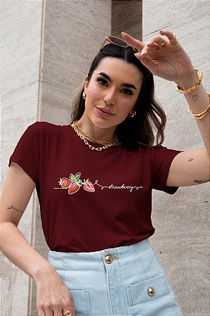 T-SHIRT MORANGOS STRANWBERRY DTF MARSALA