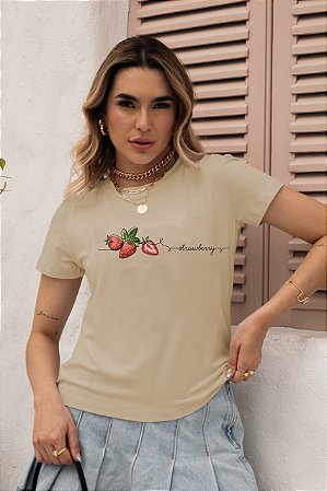 T-SHIRT MORANGOS STRANWBERRY DTF BEGE
