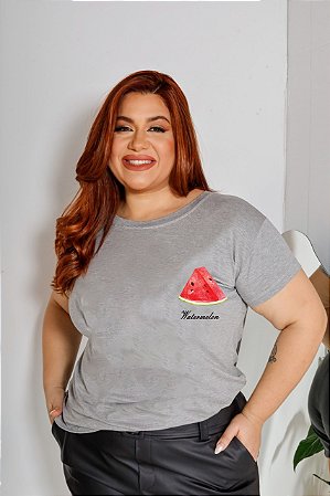 T-SHIRT PLUS SIZE MELANCIA DTF CINZA XG