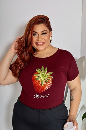 T-SHIRT PLUS SIZE MORANGO STAY SWEET DTF MARSALA XG