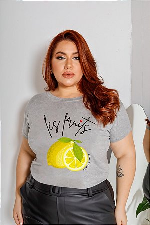 T-SHIRT PLUS SIZE LES FRUITS LEMON DTF CINZA XG