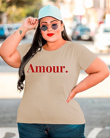 T-SHIRT PLUS SIZE AMOUR. DTF BEGE XG