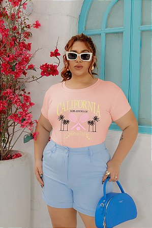T-SHIRT PLUS SIZE RAQUETE CALIFORNIA DTF ROSA BEBÊ XG