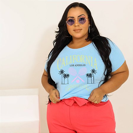 T-SHIRT PLUS SIZE RAQUETE CALIFORNIA DTF AZUL BEBÊ XG