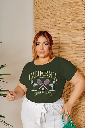 T-SHIRT PLUS SIZE RAQUETE CALIFORNIA DTF VERDE MILITAR XG
