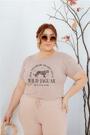 T-SHIRT PLUS SIZE WILD JAGUAR DTF BEGE XG
