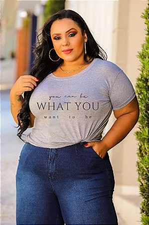T-SHIRT PLUS SIZE WHAT YOU DTF CINZA XG